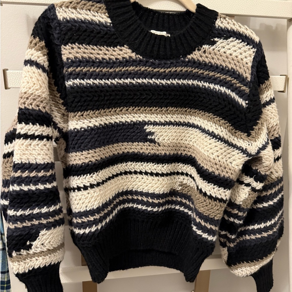 Striped Knit Sweater in Black and Cream